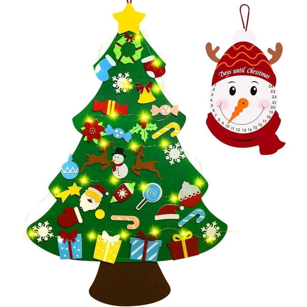 3ft Felt Christmas Tree Craft Kit - Includes Ornaments & String Lights for Kids